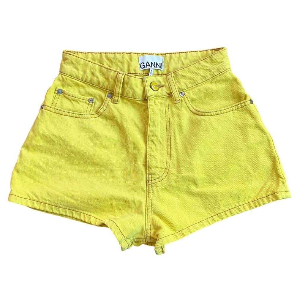 GANNI Yellow High Waisted Denim Shorts Size 25